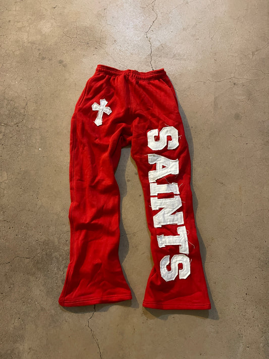 RED "SAINTS" FLARED SWEATS