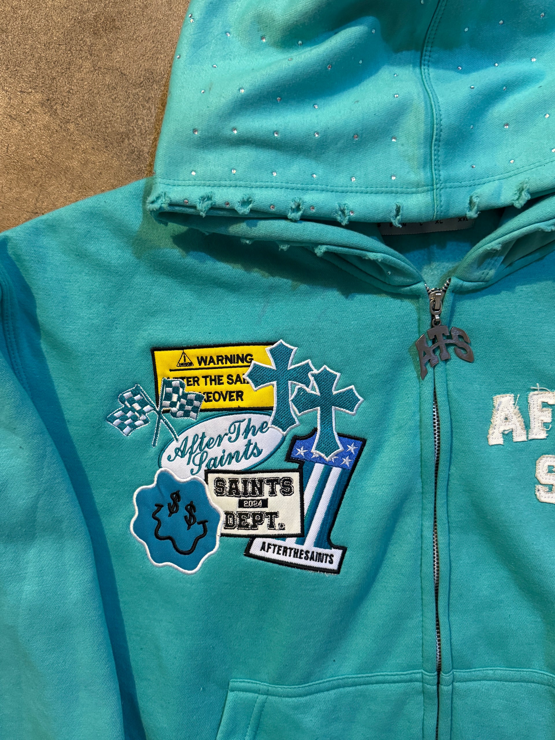 PATCHWORK TURQUOISE ZIP UP