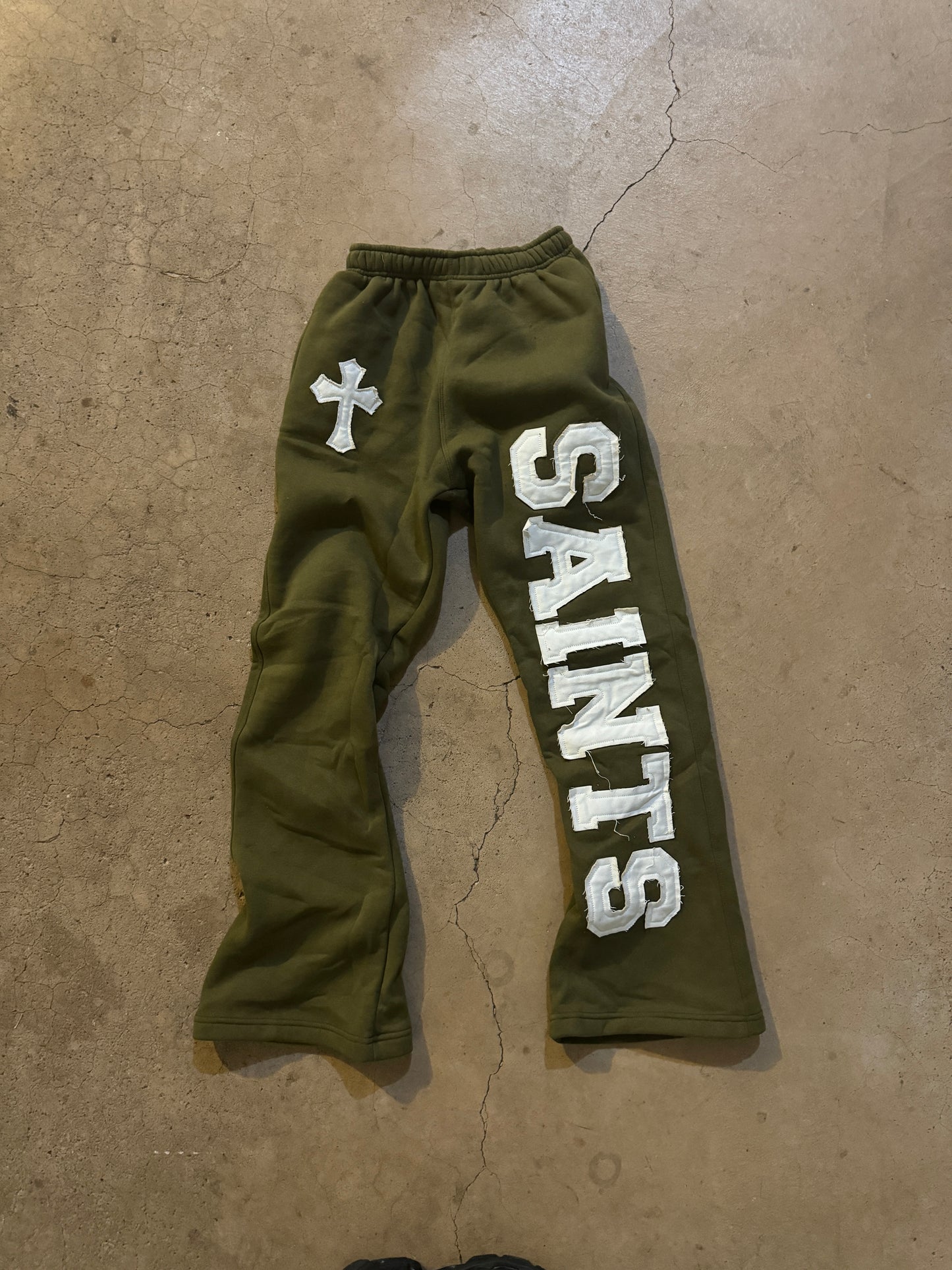 OLIVE GREEN "SAINTS" FLARED SWEATS