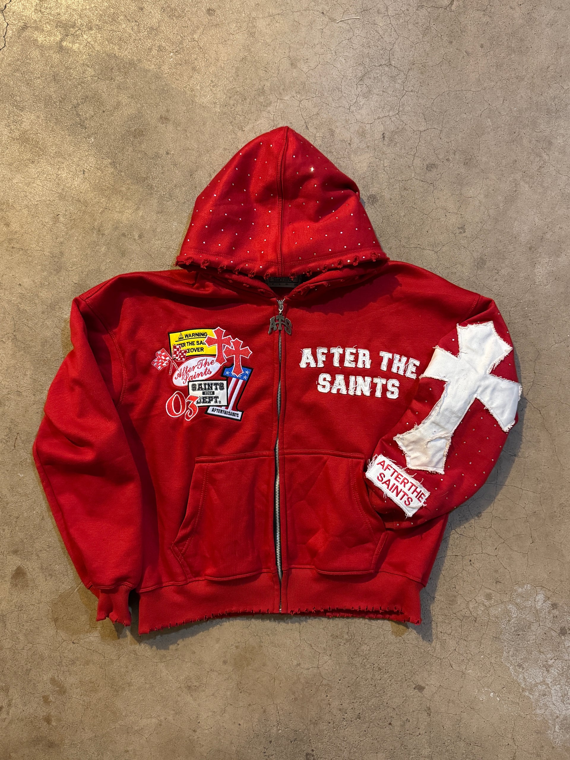 PATCHWORK RED ZIP UP