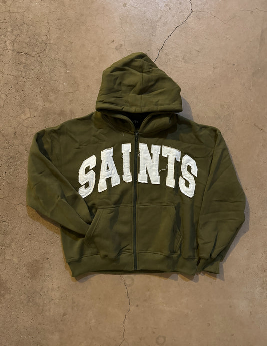 OLIVE GREEN “SAINTS” ZIP UP