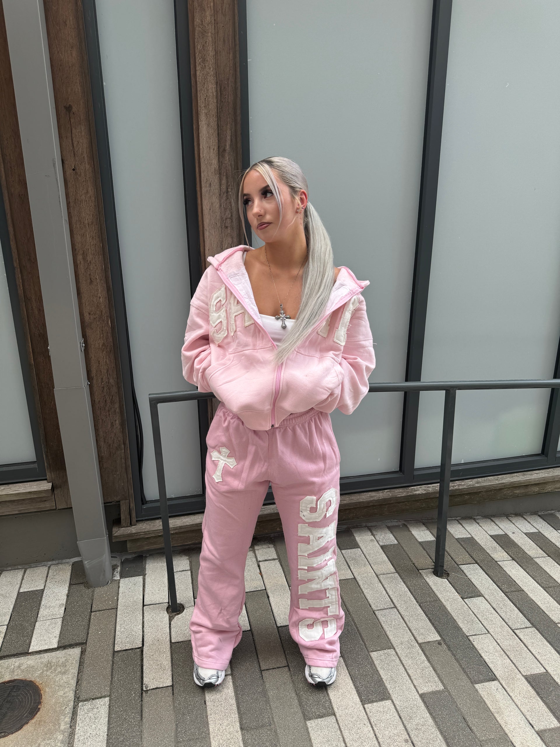 PINK “SAINTS” FLARED SWEATPANTS