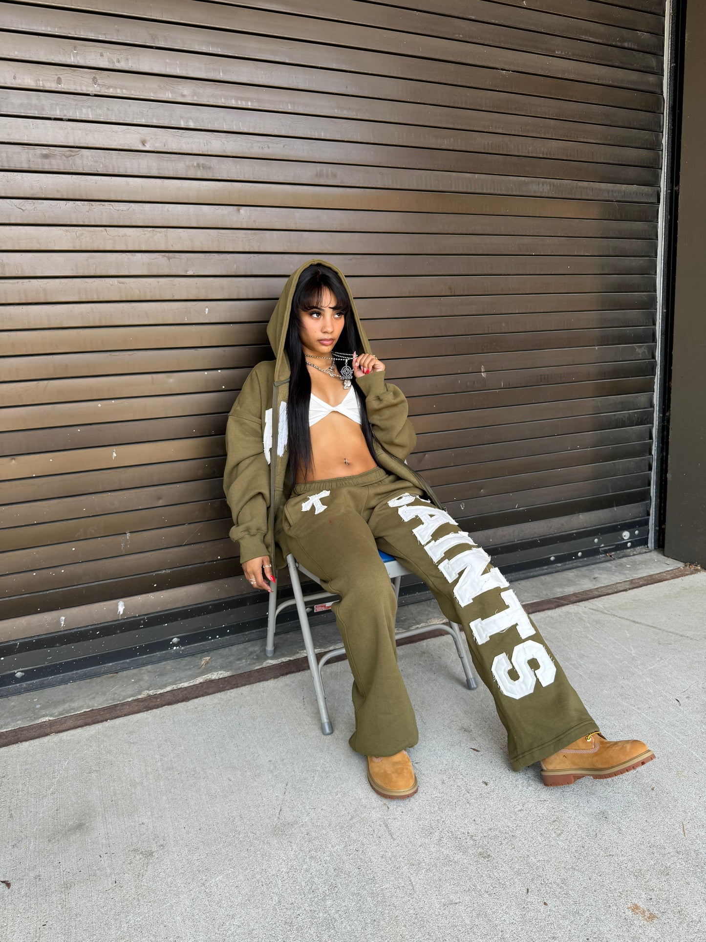 OLIVE GREEN "SAINTS" FLARED SWEATS