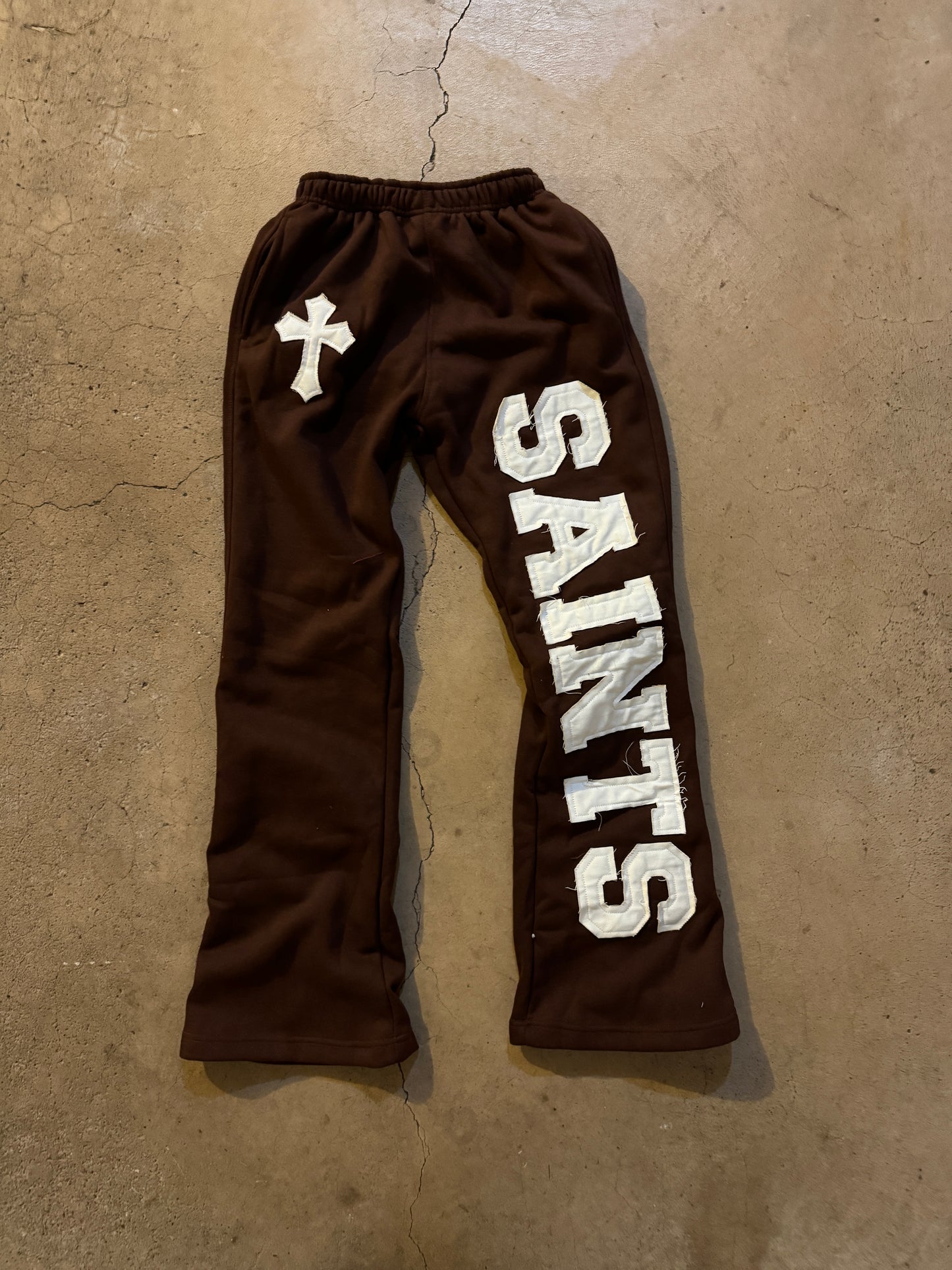 BROWN "SAINTS" FLARED SWEATS