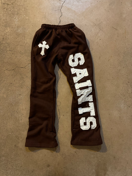 BROWN "SAINTS" FLARED SWEATS