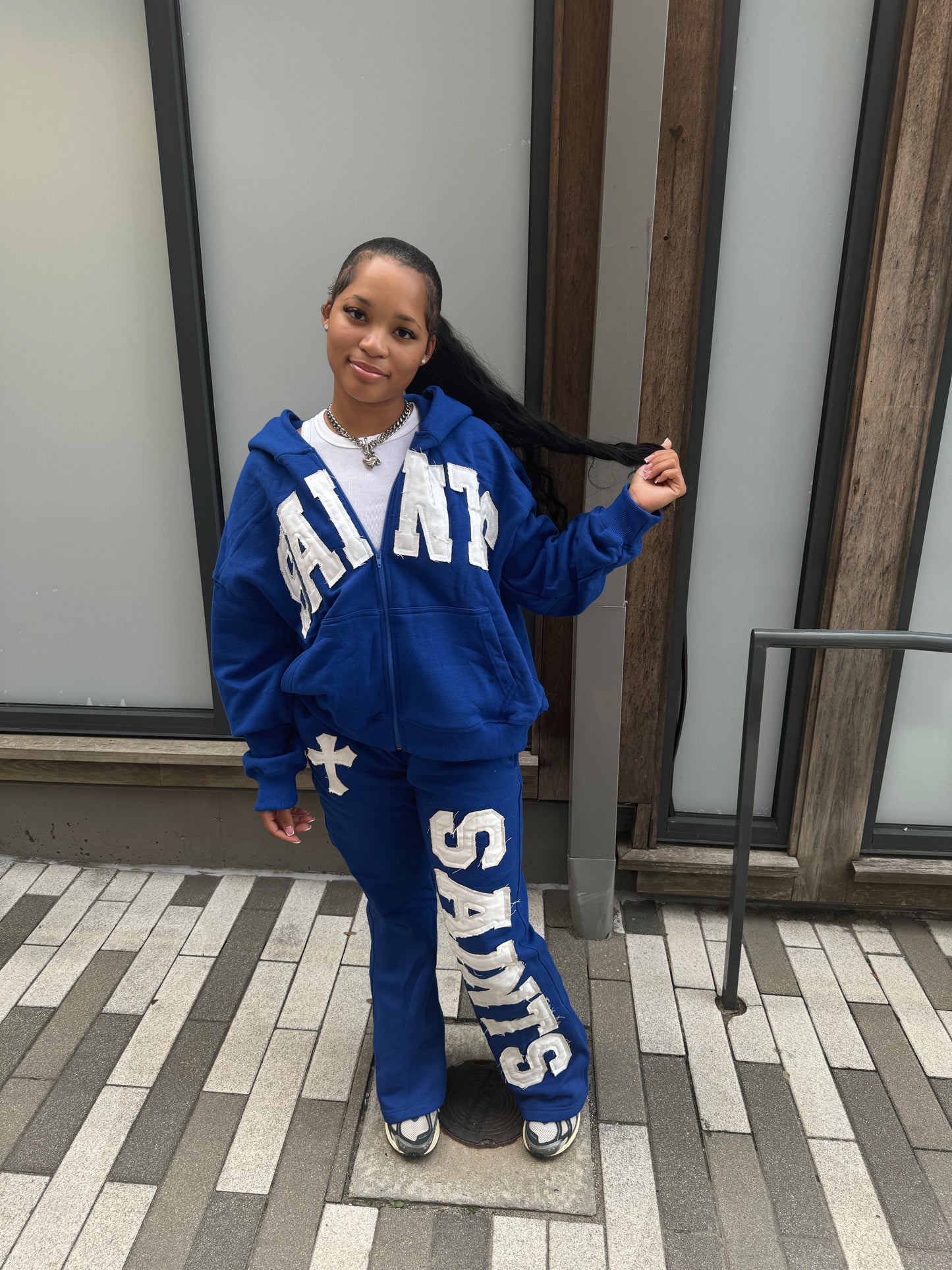 BLUE "SAINTS" FLARED SWEATS